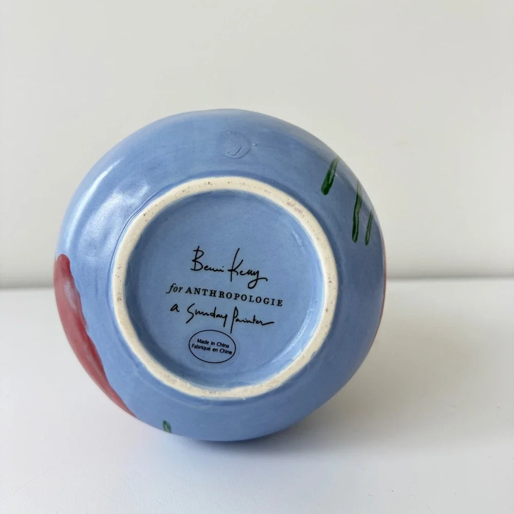 Anthropologie Benni Kury A Sunday Painter Ceramic Vase Poppy Floral 8.5in